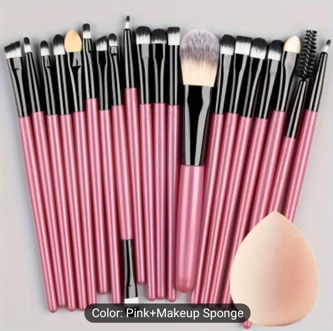 20-Piece Hypoallergenic Makeup Brush Set with Nylon Bristles - Luxe Palm Brushes for Foundation, Blush, Eye Shadow, Eyebrow, & Lip, All Skin Types, ABS Rod - Professional & Beginner Kit, Travel-Friendly